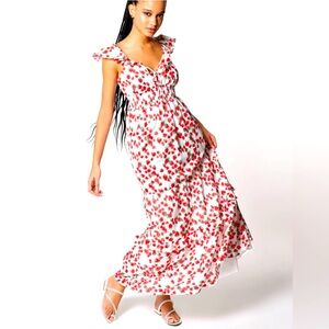 Betsey Johnson strawberry print maxi dress size XS EUC